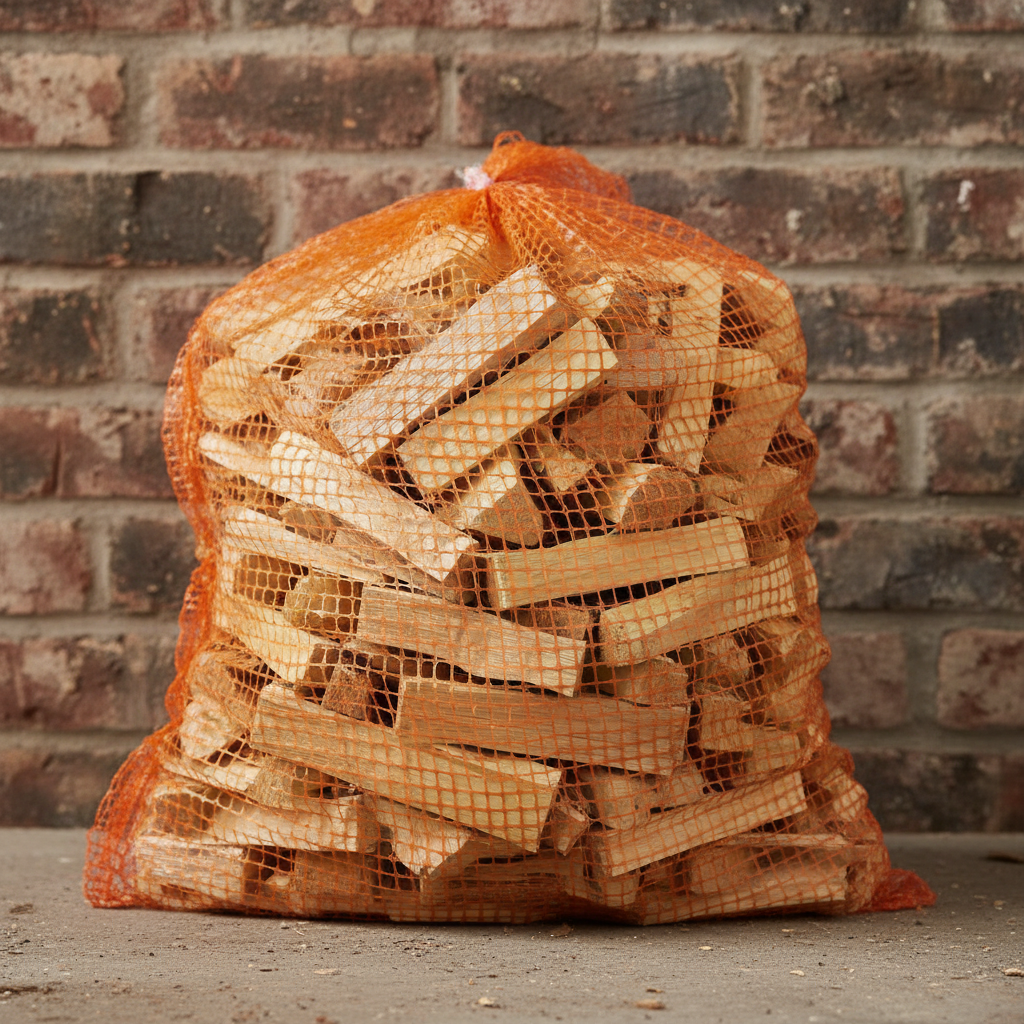 Kiln dried kindling nets in orange mesh bag