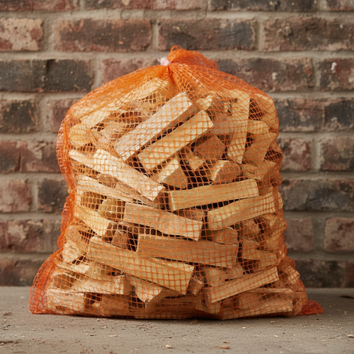 Kiln dried kindling nets in orange mesh bag